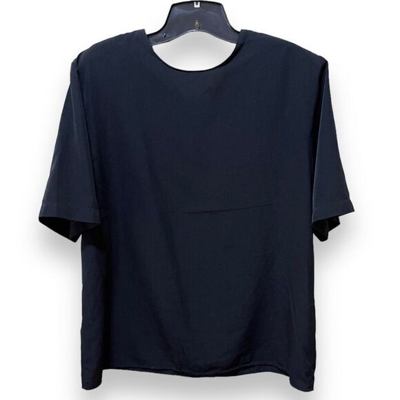 Howard Wolf Top Sz 14 L Blouse Black Short Sleeve Keyhole Neck USA 90s Vintage - Picture 1 of 4